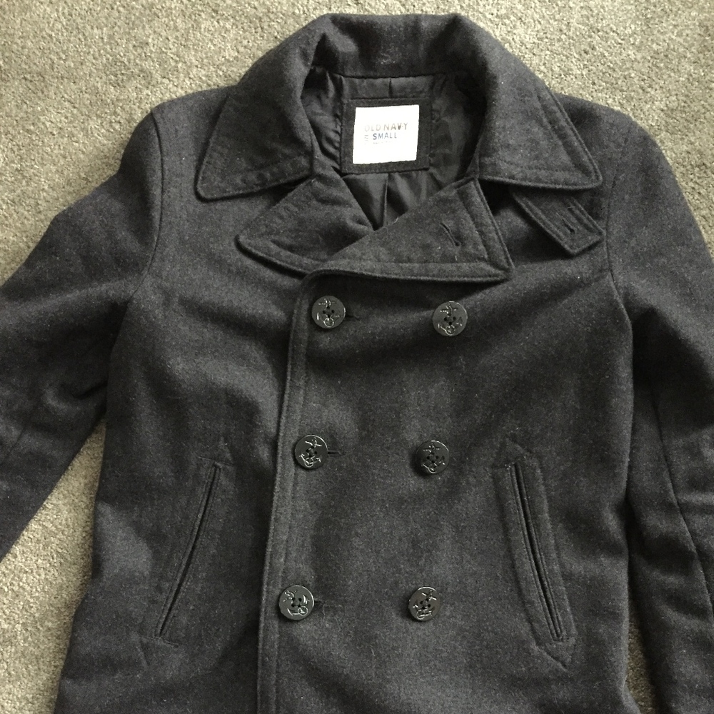 Mens Charcoal OLD NAVY Gray Pea Coat SM
